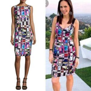 Milly Sheath Dress Cubist Print Midi Multicolor sz 0